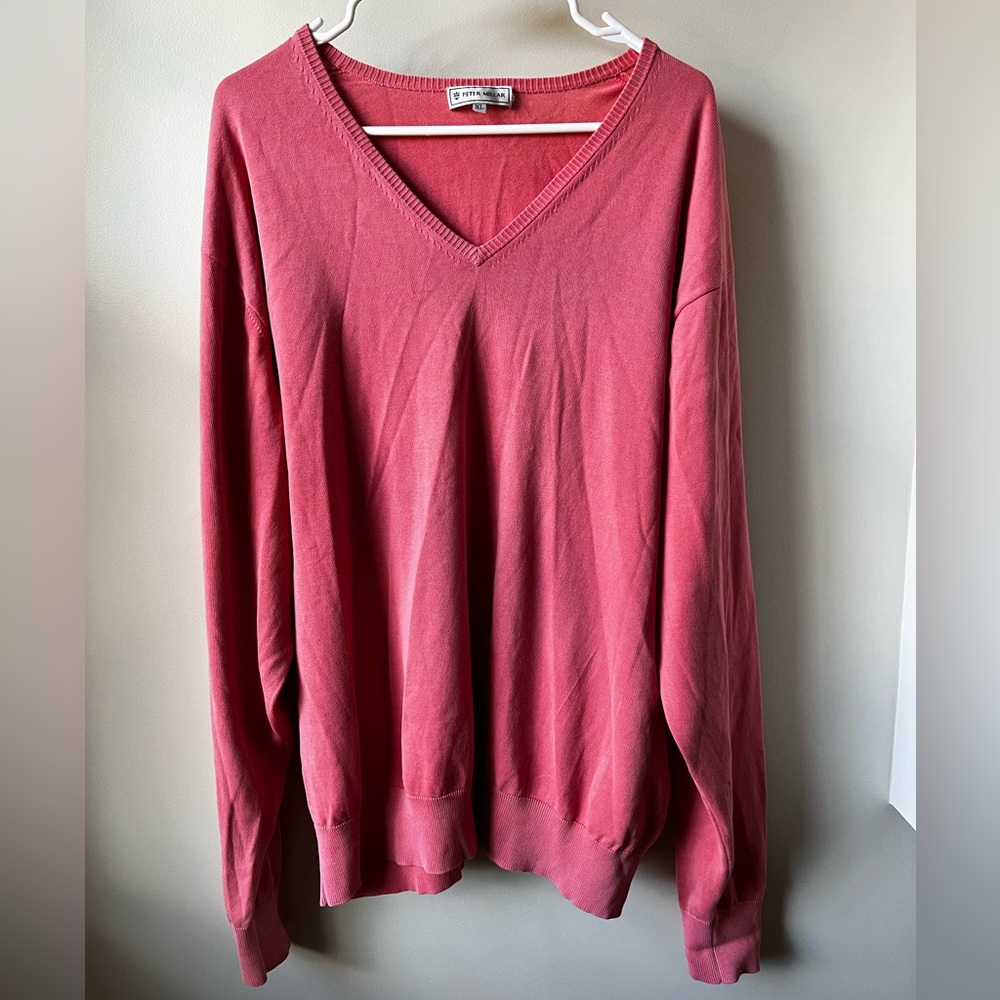 PETER MILLAR‎ V Neck Sweater Cotton Preppy Coastal Salmon Academia Sailing XL